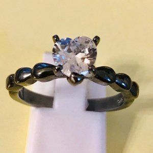 2CT Heart Cut 3A CZ Black Gold S925 Sterling Silver Ring